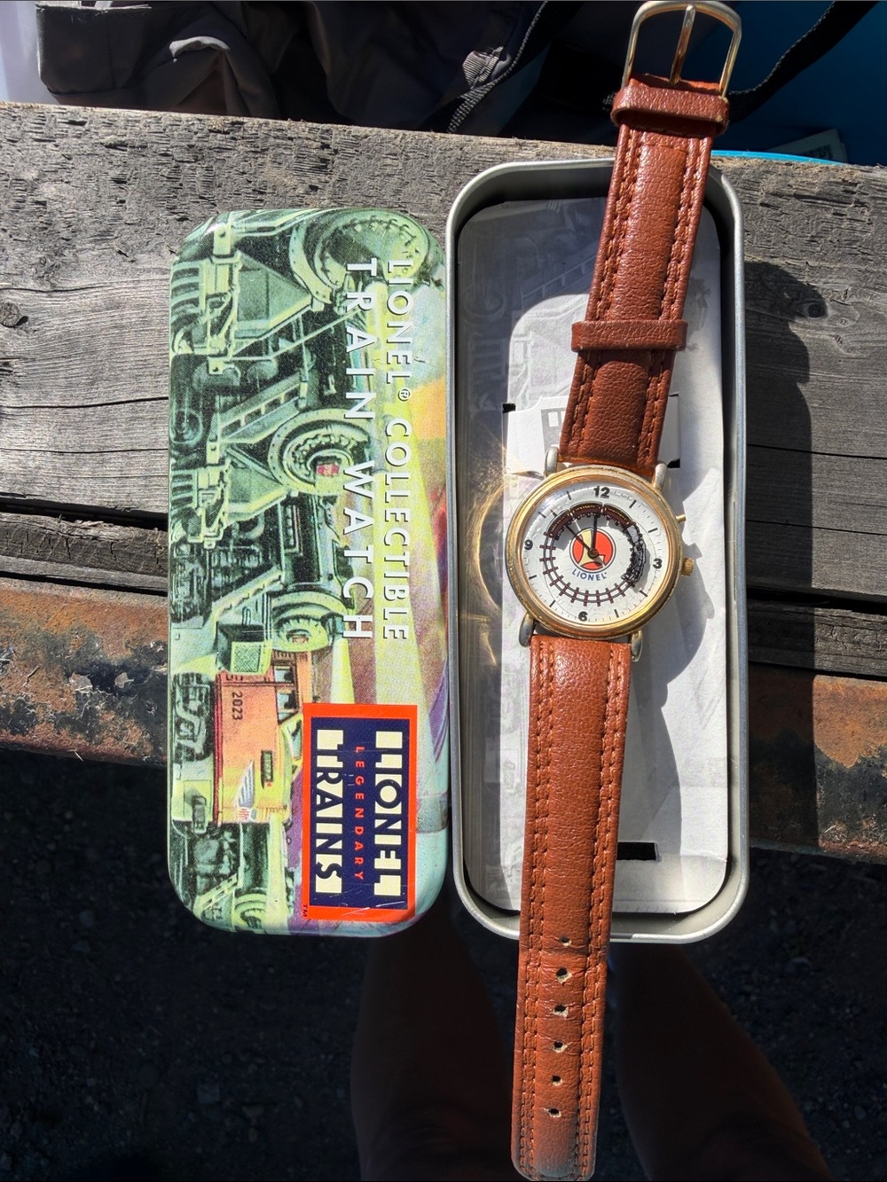 Lionel Collectible Brown Leather Strap Train-Themed Wristwatch
